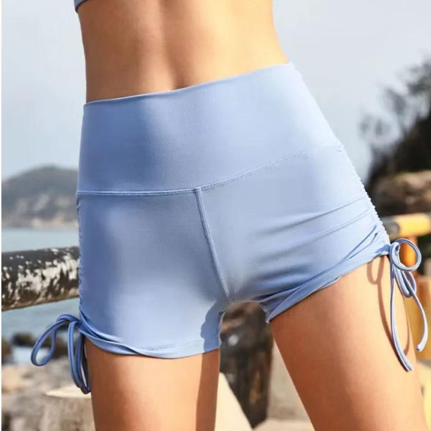 High-Waisted No-Line Yoga Shorts with Drawstring - Nude Feel, Hip Lift, Three-Point Style for Women