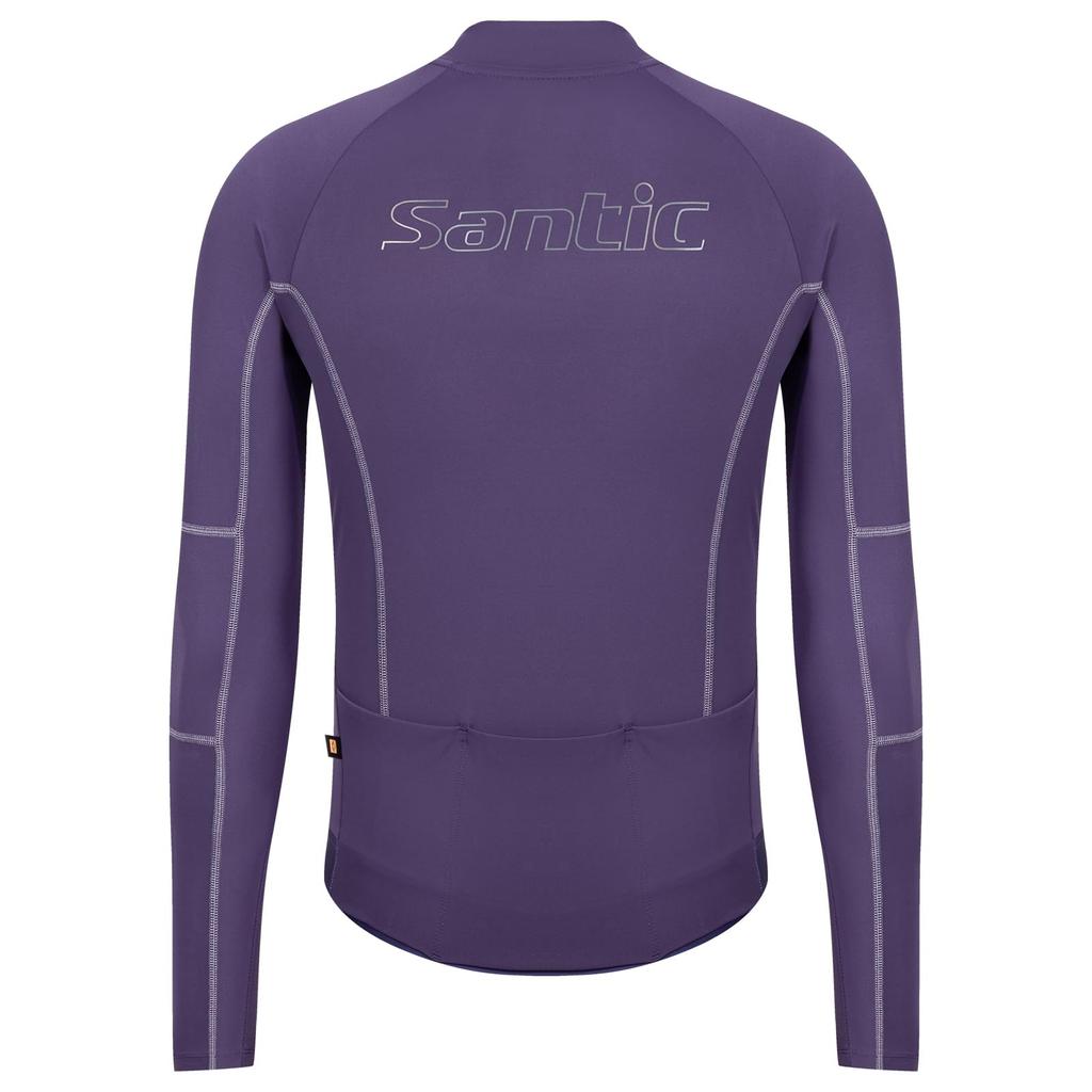 [Santic] Men's Long-Sleeve Fleece-Lined Cycling Jersey, Autumn/Winter Road Bike Jersey, Cycling Jersey, Windproof, Elastic, Purple, Size L