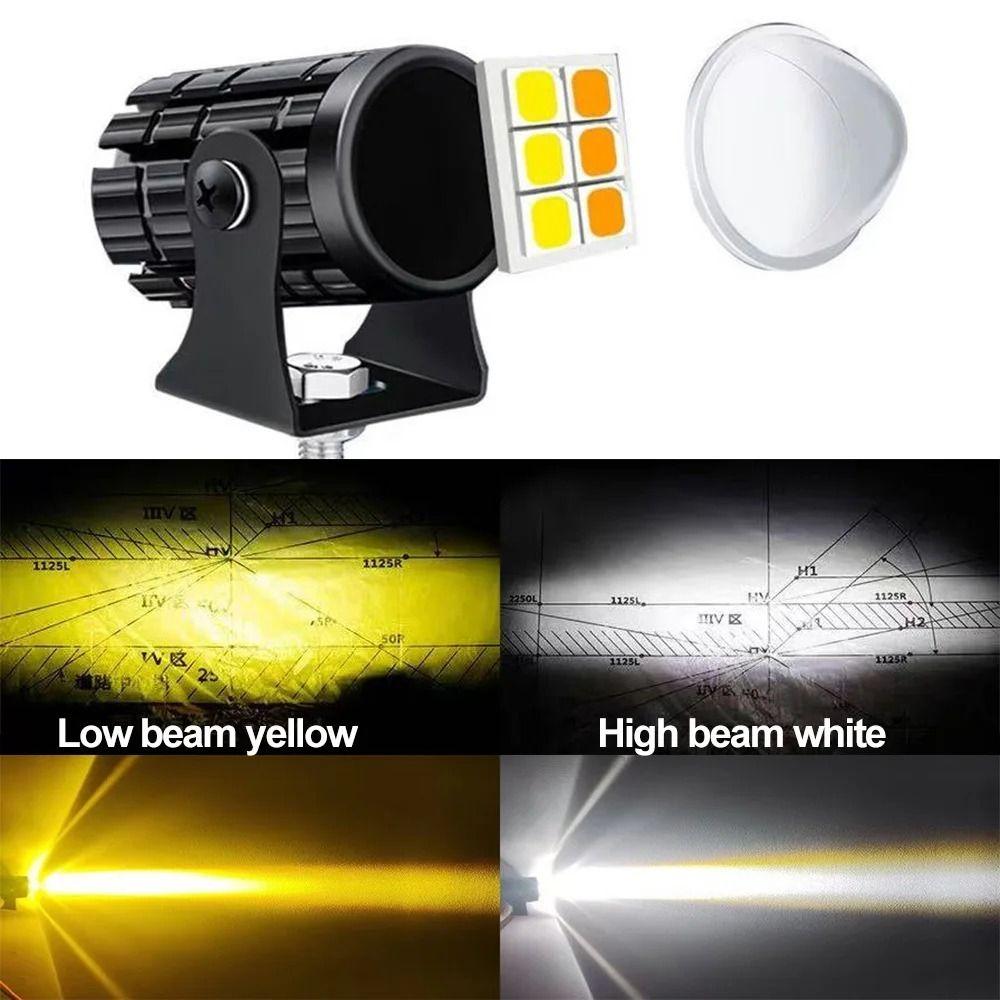 2Pcs Dual Color Light Motorcycle Mini Driving Light LED Headlight Projector  ATV Accessories
