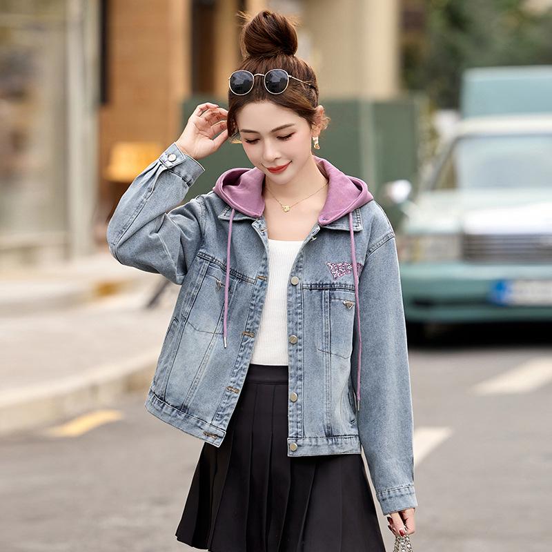 Spring 2025 Women's Spot Denim Jacket with Detachable Hood - Versatile Fashion MZ130