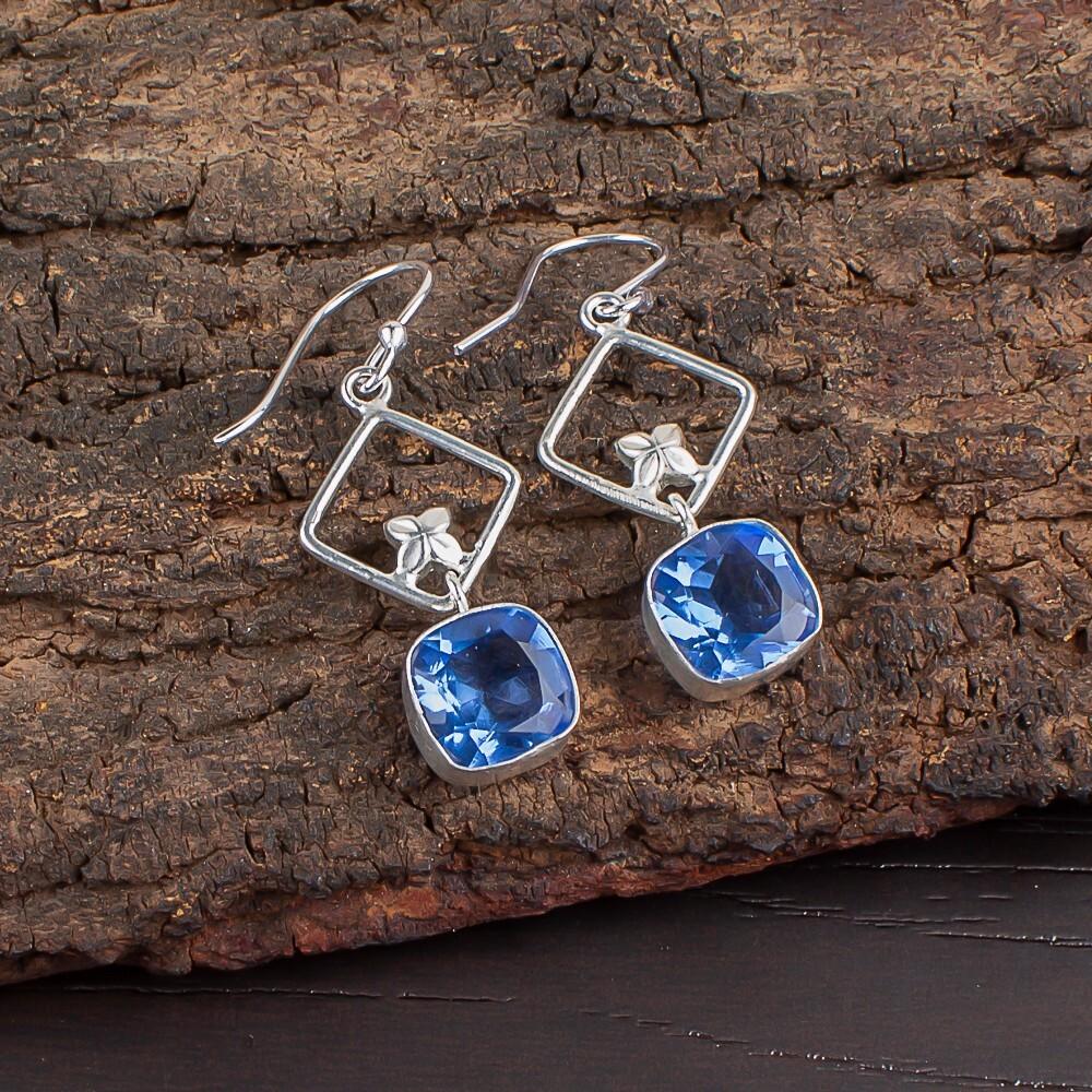 Tanzanite Gemstone 925 Sterling Silver Jewelry Handcrafted Dangle Earrings 1.70" EE-10-8