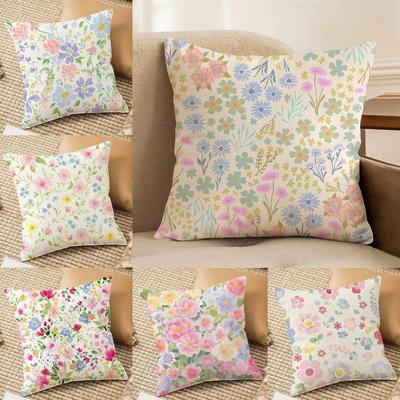 Fresh Floral Print Cushion Cover Short Plush Doublesided Print Square Throw Pillow Covers Sofa Home Cushion Decor