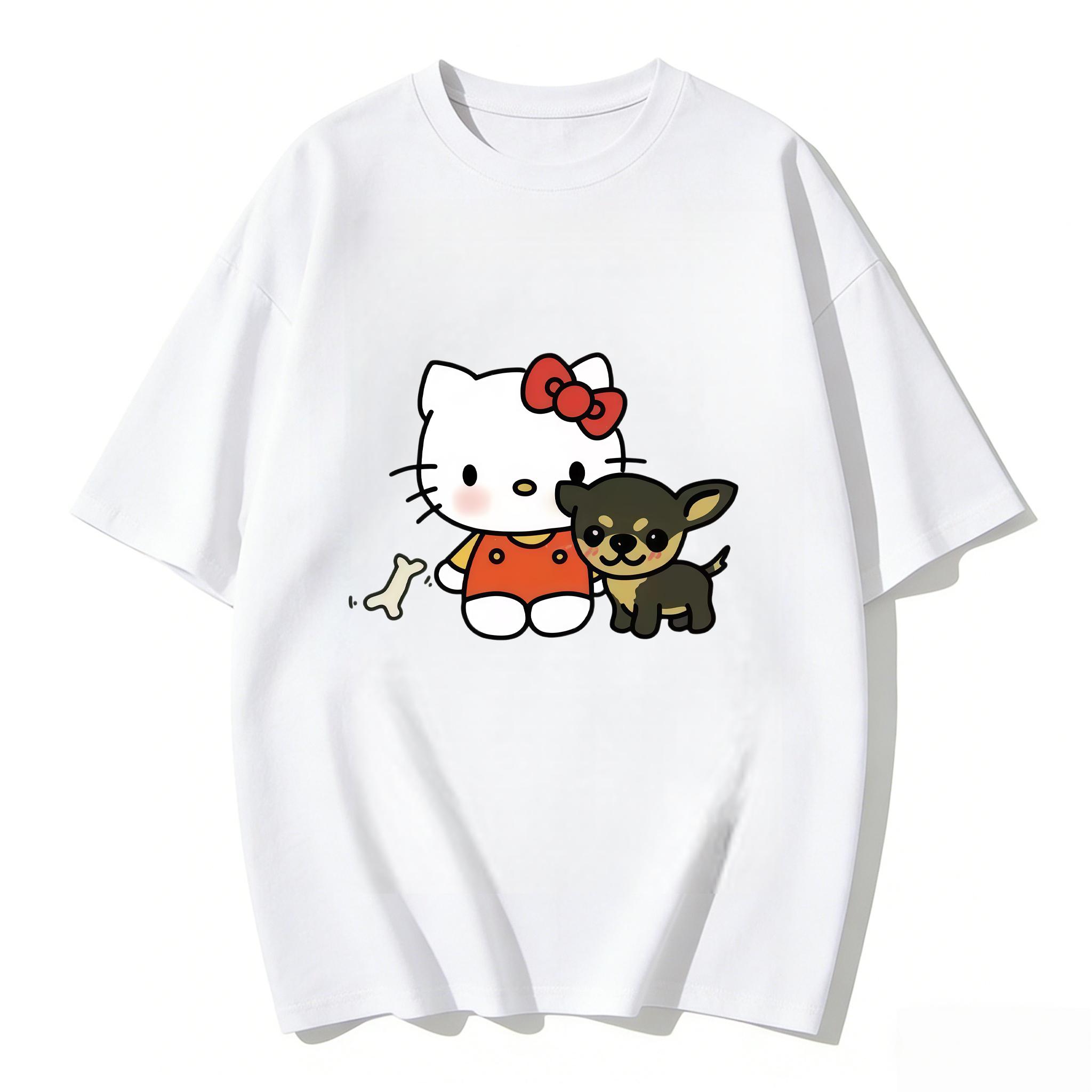 

2026 Hello Kitty Tee soft cotton short sleeve crew neck cute print lightweight summer top for Women daily casual wear S