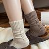Women's Fleece-Lined Wool Socks - Warm Cable Knit Mid-Calf Slouch Socks for Autumn/Winter Postpartum or Floor Use