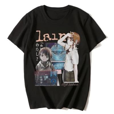 Manga TV Series Experiment Lain T-shirt Iwakura Anime Girls Sci-fi Couple Short Sleeve Family T-shirt Printed Pure Cotton Casual