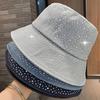 Summer Sun Hat Foldable Outdoor Hat With Rhinestones Decors Sun Protections Fisherman Hat For Women Travel Vacation Wear