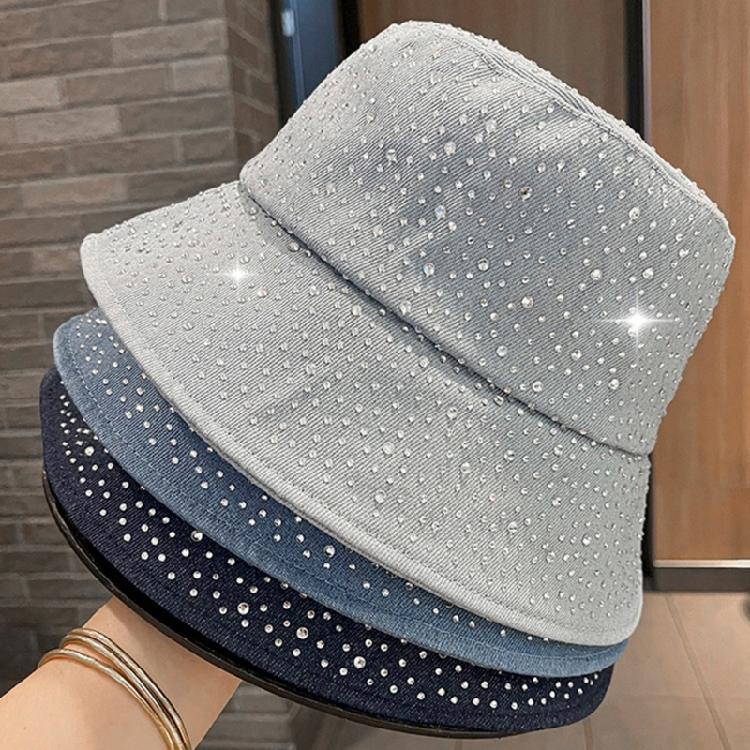 Summer Sun Hat Foldable Outdoor Hat With Rhinestones Decors Sun Protections Fisherman Hat For Women Travel Vacation Wear