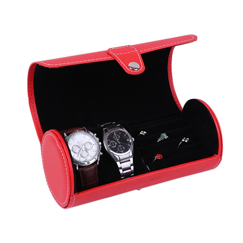 Travel Watch Case Roll Organizers Accessory For Men PU Leather Display Holder With 3 Slots Elegant Handwoven Pattern