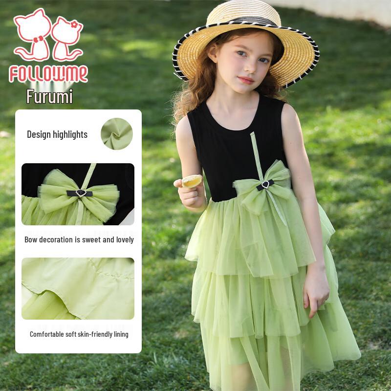 

Девочковое милое сетчатое платье без рукавов с бантом 160