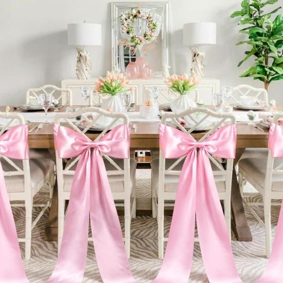 6 Stück Rosa Stuhl-Schärpe Satin Stuhl-Schleifen Dekorative Stuhl-Bänder Krawatten