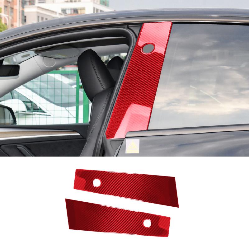 2PCS/SET Real Carbon Fiber For Tesla Model Y 2017-2022 Car Window B-Pillar Trim Sticker Car Interior Accessories