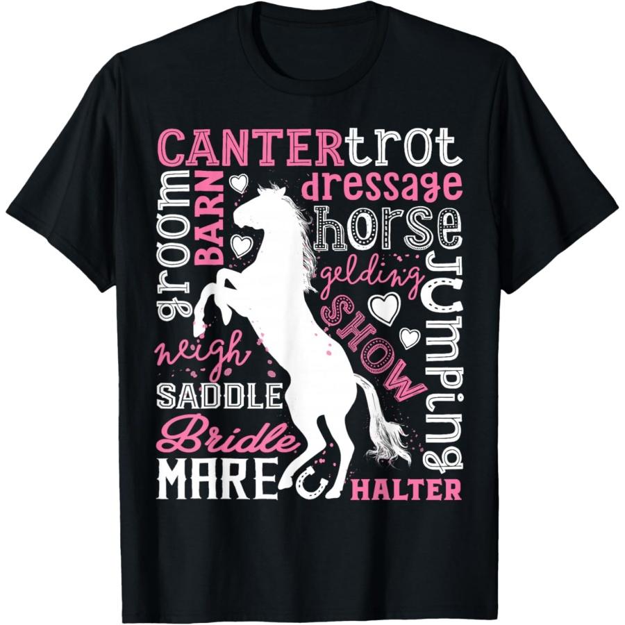 Horse Typography Word Art Girls Horseback Riding Equestrian T-Shirt
