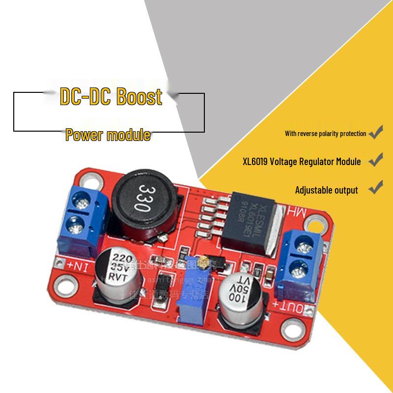 XL6019 Adjustable DC-DC Boost Module: 4A Power, 5V to 12V/12V to 24V Output.