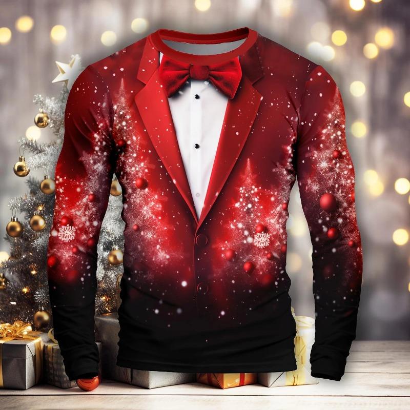 

Fun Christmas Print men s T-shirts Fake Suit Tie 3D Printed Round Neck T-shirt Street Casual Harajuku men s Pullover Tops 5XL