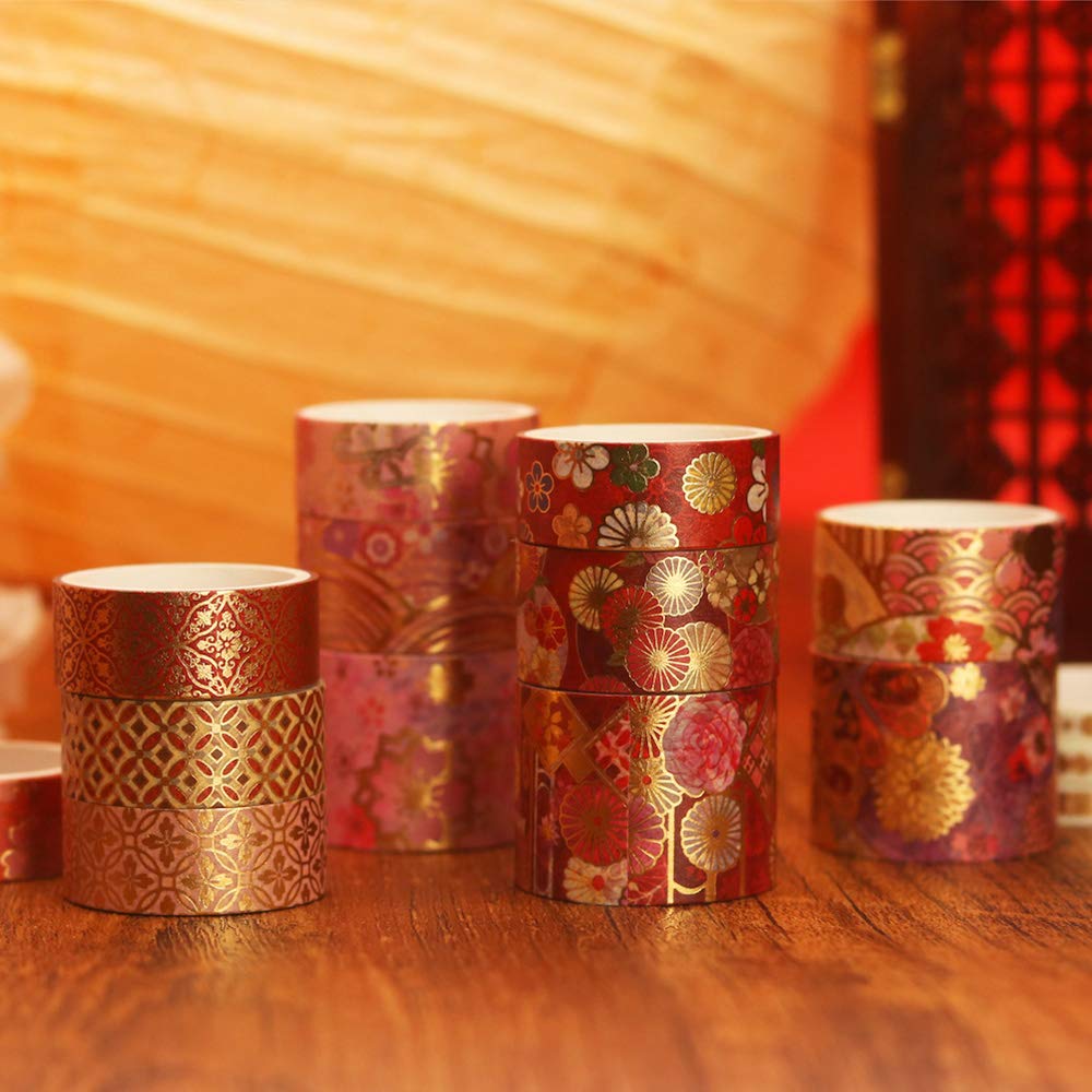 Yubbaex Gorgeous Embroidered Washi Tape with Gold Wide 15 Perfect for Gift DIY and Notebook Decorations Foil, Width, Rolls, Thin, Wrapping, Crafts,