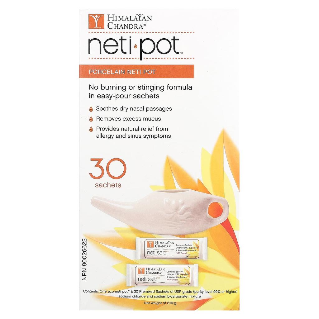 Porcelain Neti Pot with Neti Salt Bag, 2.16G
