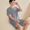 2Pcs/Set Men Pajamas Set O-Neck Short Sleeve T-shirt Elastic Waist Shorts Set Solid Color