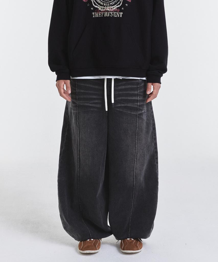 Gicheol Denim Sweat Balloon Pants (Washed Black)
