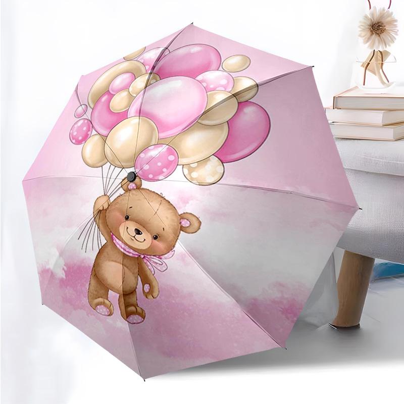 

Cute Bear Pattern Folding Umbrella Fashion Auto-Open 8 Iron Ribs Plastic Handle Foldable Sunshade Perfect Christmas Gifts