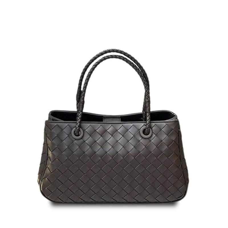 Woven Leather Tote Bag Women Large Capacity Crossbody Shoulder Vintage Style With Magnetic Soft Genuine Cowhide