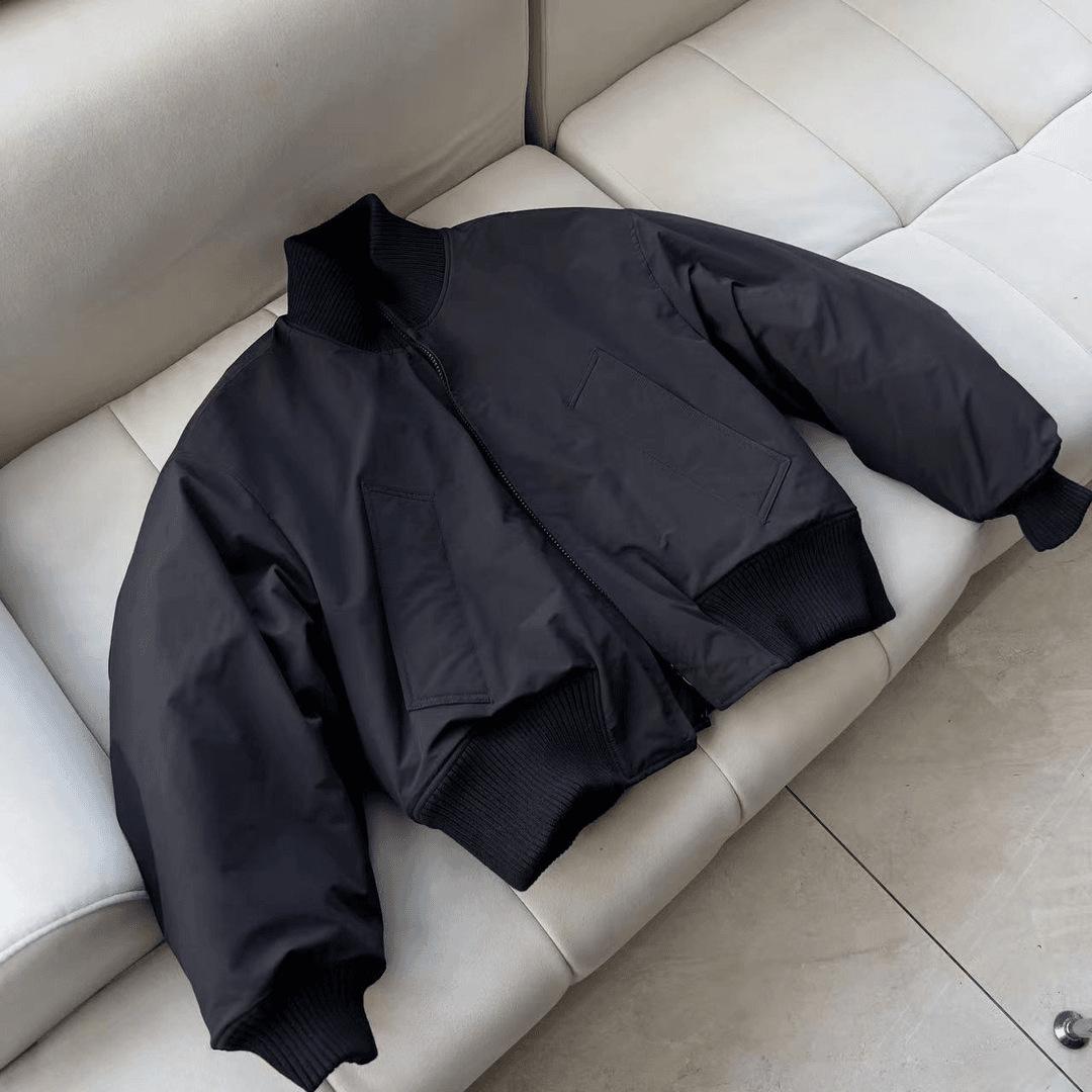 Men s American Style Black Cotton Pilot Jacket - Autumn/Winter Slim Fit, Thickened, Warm Outerwear. Large чёрный