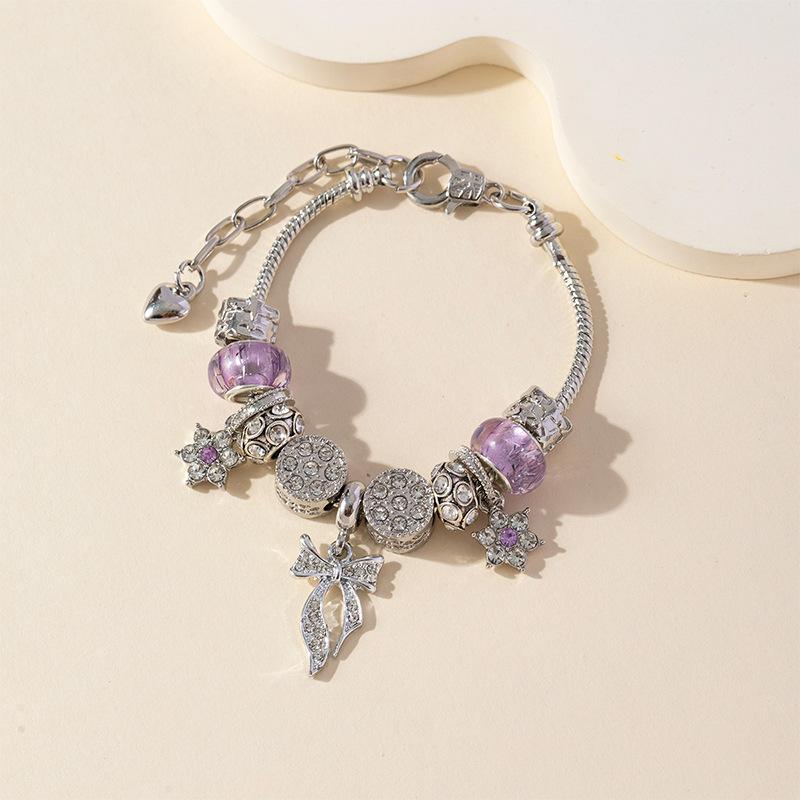 DIY Beaded Bracelet Kit Floral Bow Charm Alloy Crystal Rhinestone Jewelry Craft Set for Girls Women