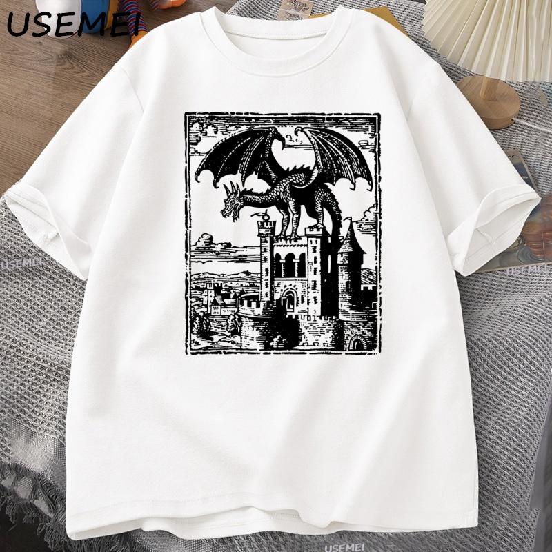 

Dragon Vintage Dark Graphic T Shirt 90s Retro Y2k Tshirt Print Oversized T-shirt Men Short Sleeve Loose Casual Tee Shirt M белый