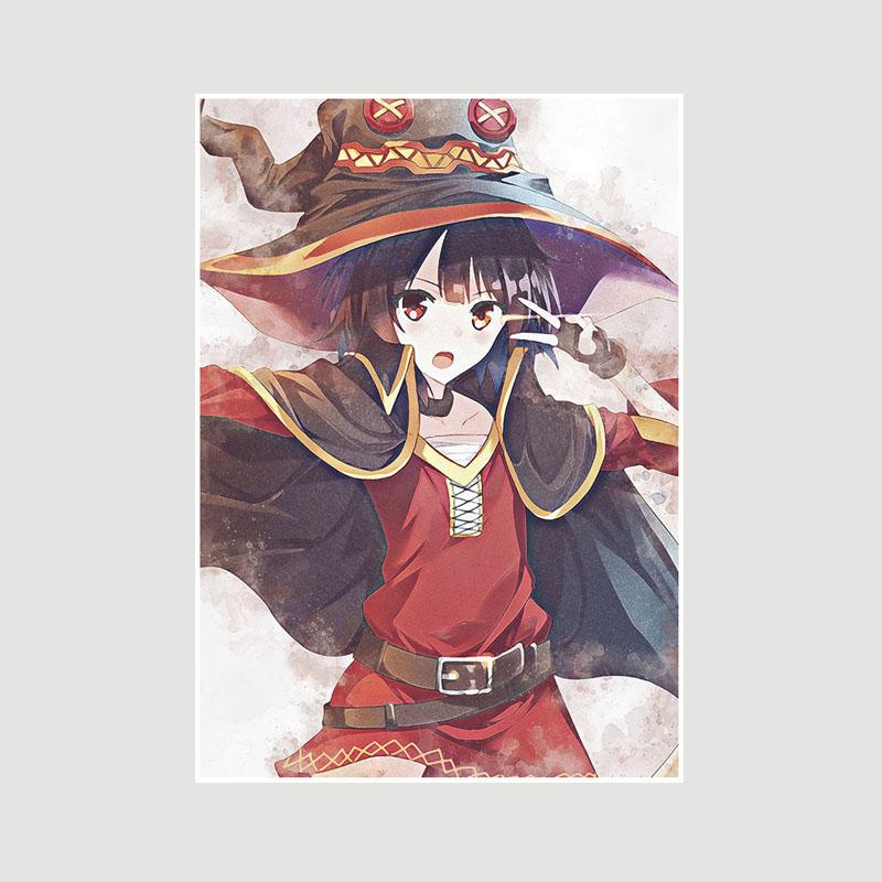 Vintage anime KonoSuba Megumin bílý papír plakáty a tisky ložnice bar kavárna dekorace nástěnná malba retro nástěnné umění malba domácí dekorace