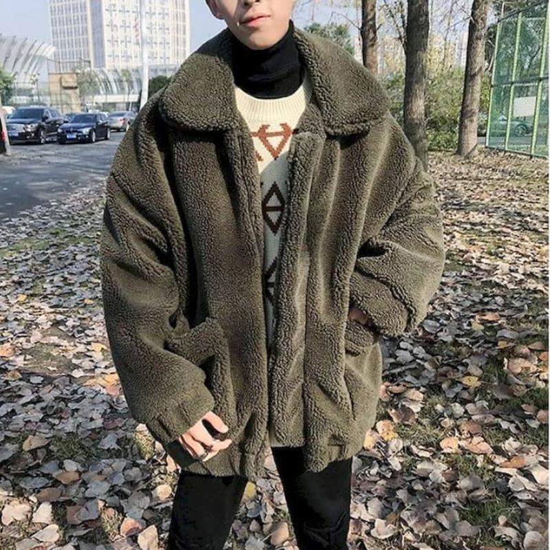 Cotton Thick Lamb Wool Coat Men's Winter Padded Jacket Vintage Korean Style Student Warm Jacket Men's Clothing