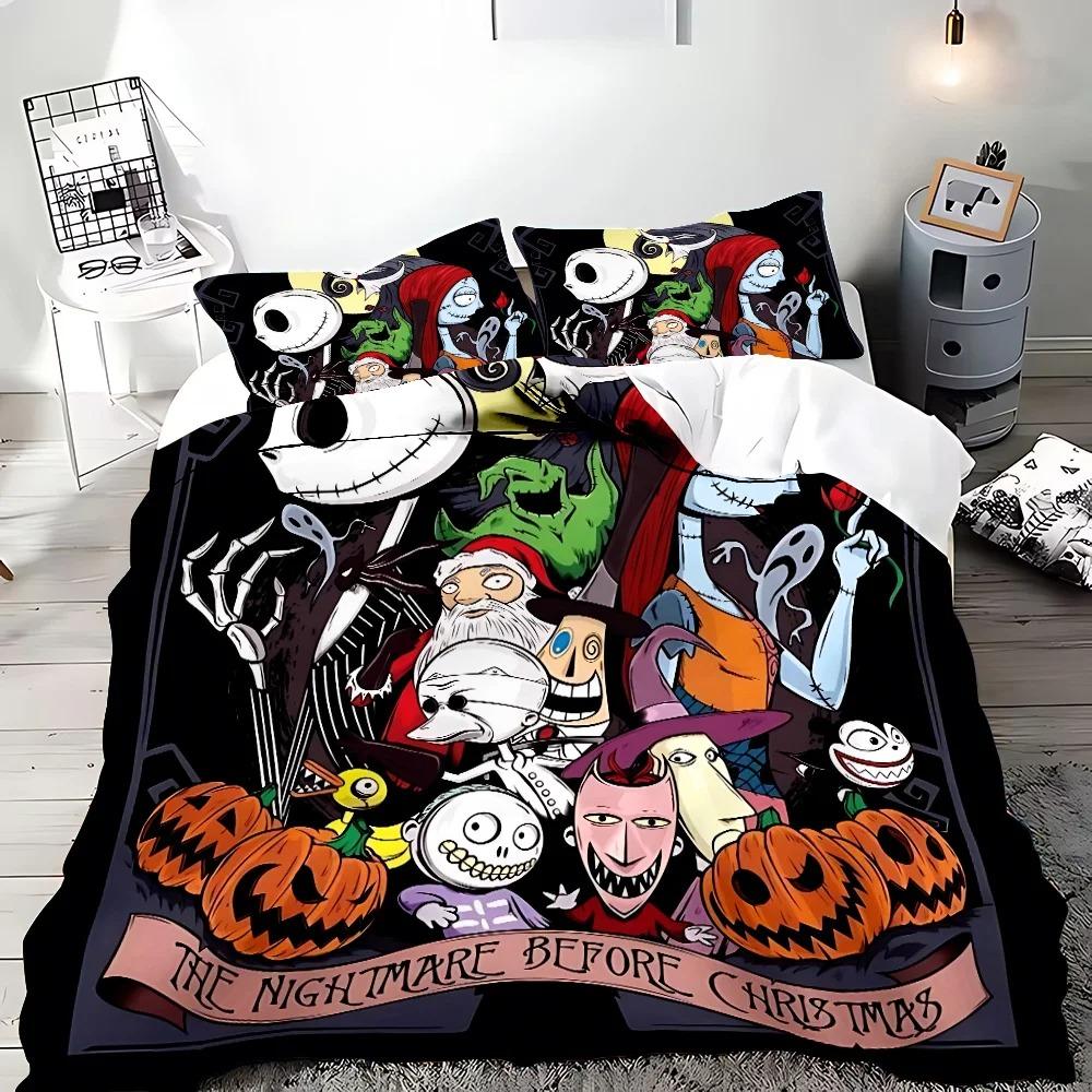 New Nightmare Before Christmas Duvet Cover with Pillow Cover Bed Set Jack and Sally 3D Skull Christmas Bedding Set Bedroom Decor