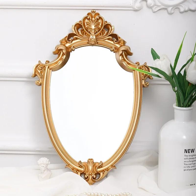 Specchio da Parete per Bagno Vintage Europeo Specchio per Trucco da Viaggio Vittoriano Barocco Specchio per Trucco con Cornice Piccola Specchio da Parete in Resina Oro