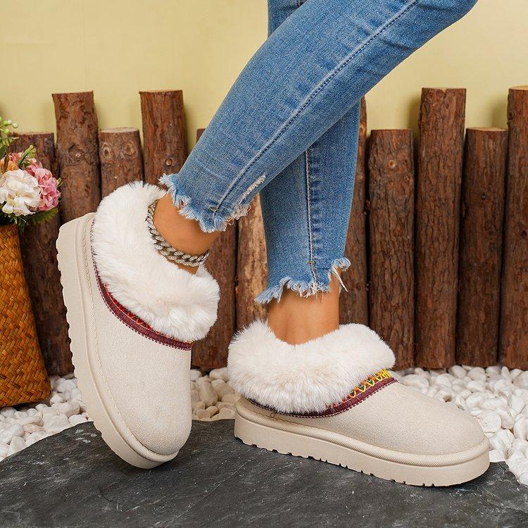 Damen Übergröße Weiche Sohle Fellmund Winter Warm Fell Eins Schneestiefel Gepolstert Gefüttert Stiefeletten Rutschfest Wandern Lässig Sport Baumwollstiefel
