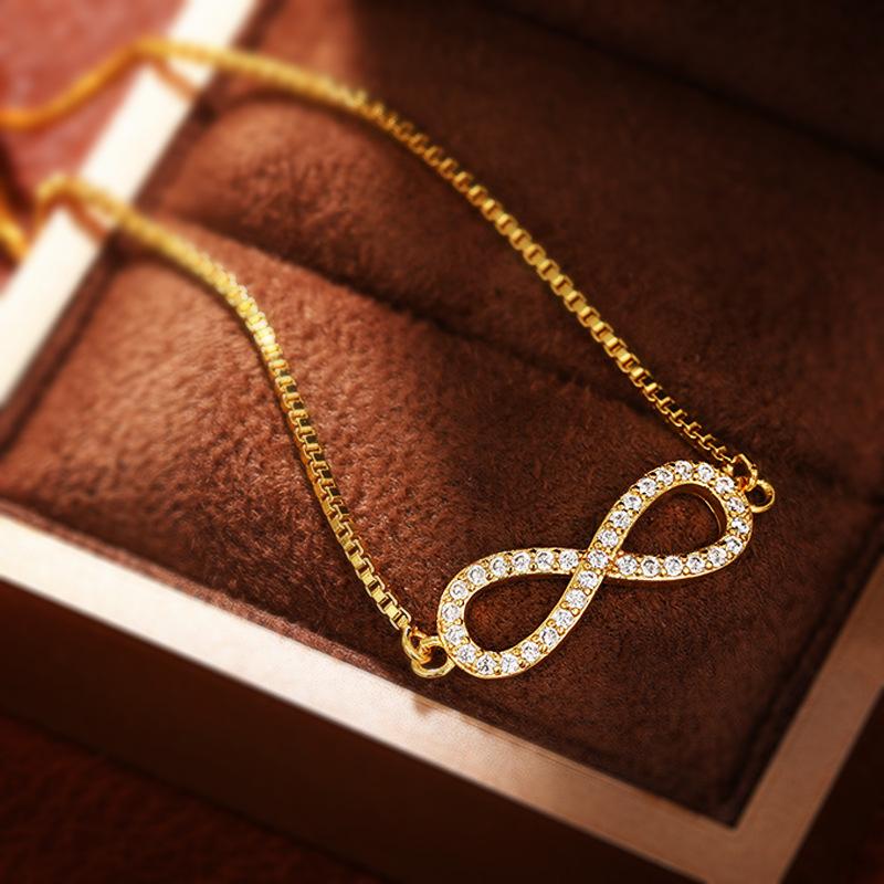 Gold Plated CZ Infinity Symbol Adjustable Bolo Bracelet, Sparkling Love Forever Charm Bracelet for Women