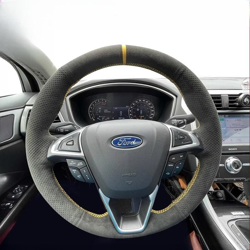 Für Ford Mondeo Fusion 2013- EDGE 2015- Handgenäht rutschfest Schwarz Leder Wildleder Auto Lenkradabdeckung