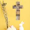 Rustic Wall Decor Easter Wooden Cross Ornament, Hanging Pendant with Hemp Rope for Decor, Religious Home Decoration, Solid Wood Scripture Sign