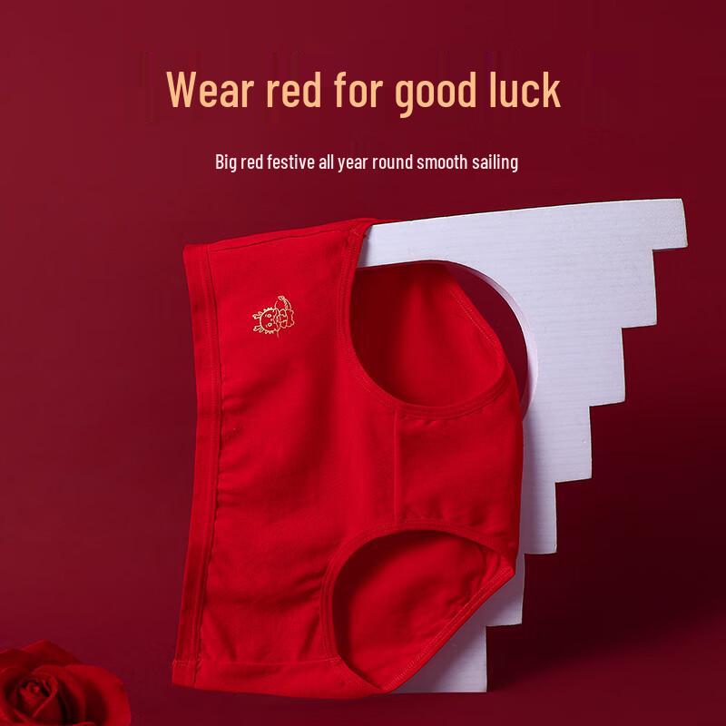Langsheng Women's Year of the Dragon Red Cotton Underwear 4-Pack