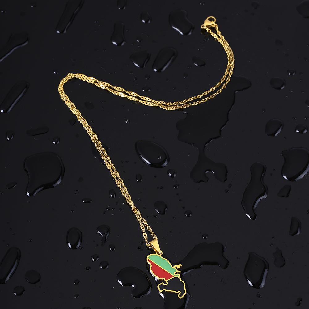 Collar Mapa Isla Martinica Europea y Americana - Diseño Geométrico Unisex de Acero Inoxidable para Parejas