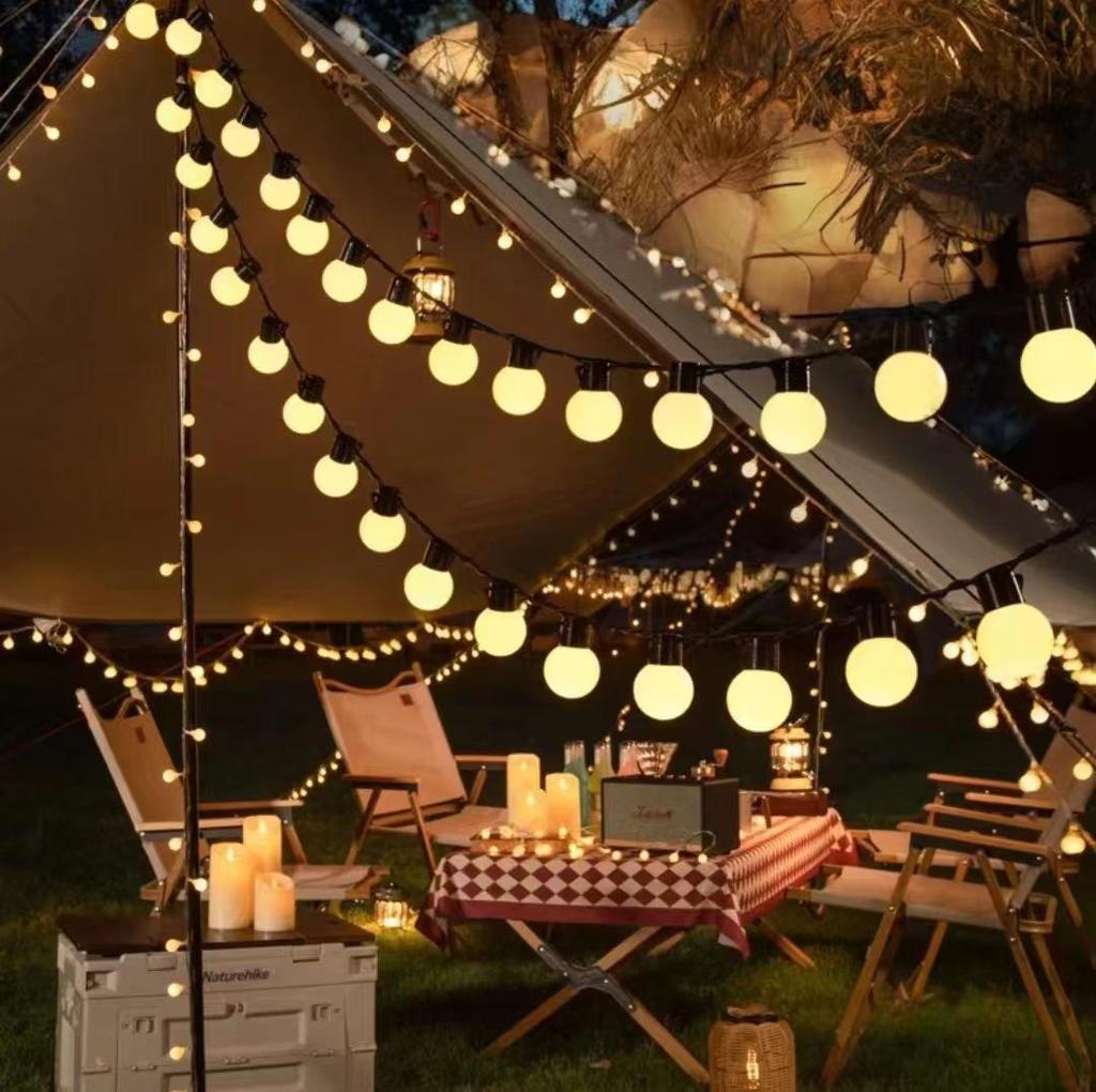 Colorful LED Bulb String Lights for Camping, Weddings, and Outdoor Decor