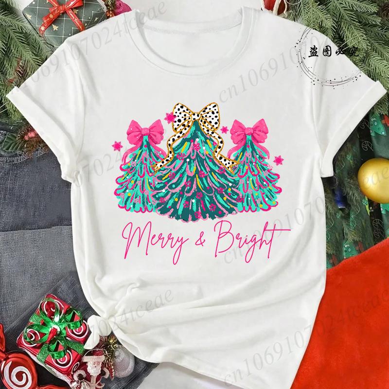 Merry Christmas Reindeer Print TShirts for Women Casual Short Sleeve Tee Shirts Fashion TShirts Womens Christmas Party Tops