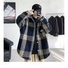 Men's Plaid Tweed Jacket Casual Button Down Shacket Coat Long Sleeve Loose Fit Streetwear Autumn Winter Fashion Outerwear