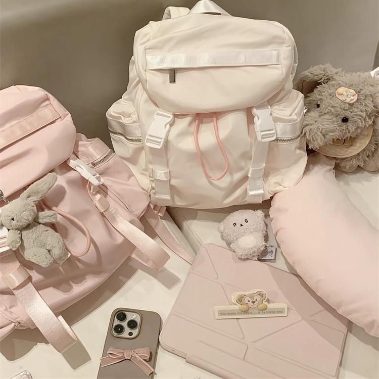 Sweet pink nylon backpack bag female style high value travel backpack student class bag