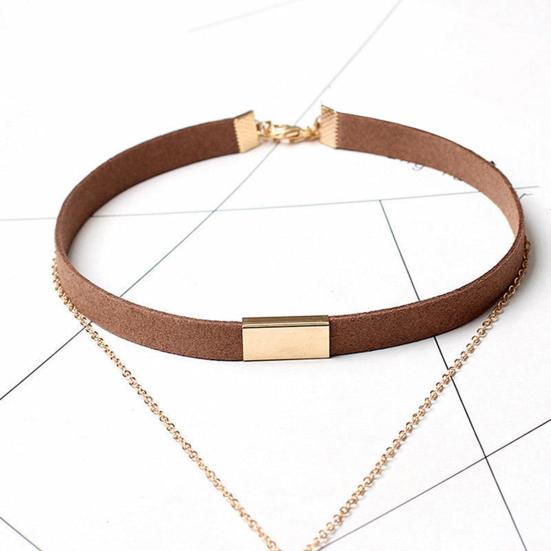 Women Vintage Punk Faux Suede Multilayer Polished Clavicle Choker Necklace Pendant