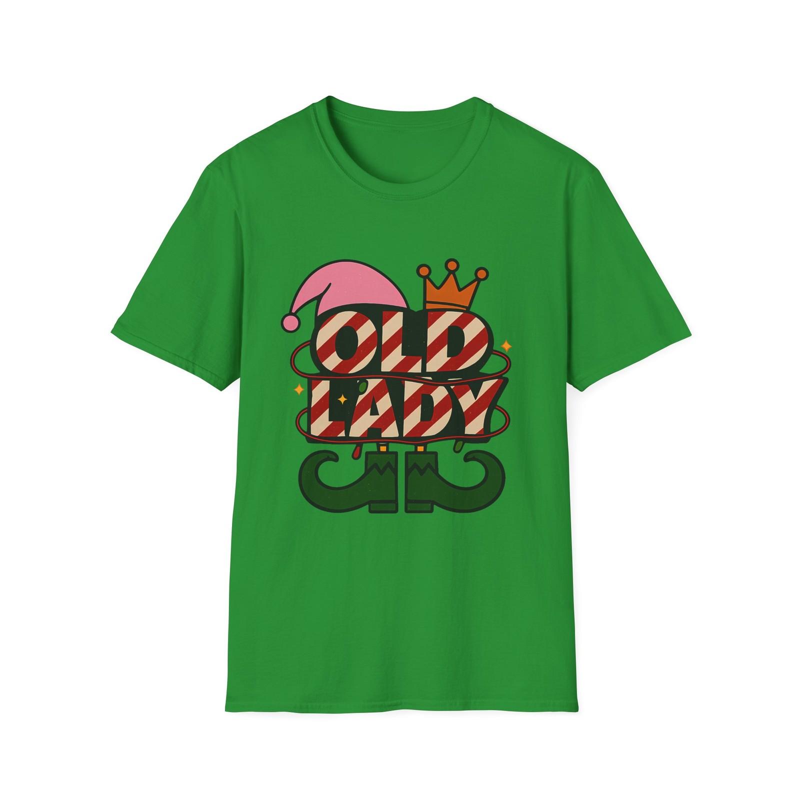 Unisex Softstyle T-Shirt Mens Womens Tees Top Old Lady Elf Hat Candy Cane Crown Christmas Holiday 2XL