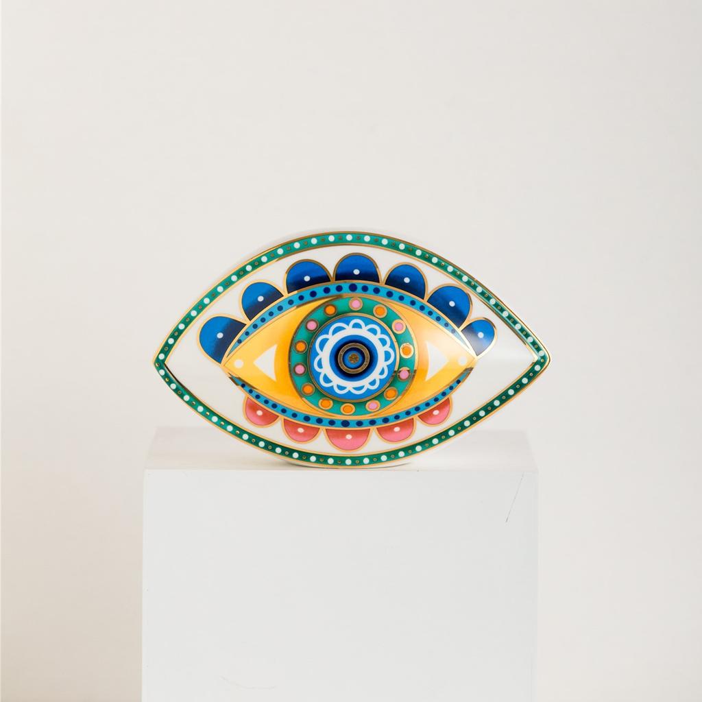 New Blue Evil Eye Home Decor Ornament Ceramic Devil's Eye Statues Lucky Amulet Home Living Room Desktop Feng Shui Figurines