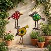 3 Stück Vintage 2D Flache Metallvogel-Figur mit langen Beinen Handarbeiten Landhausstil Vogel Hofkunst Wetterfest Einzigartig
