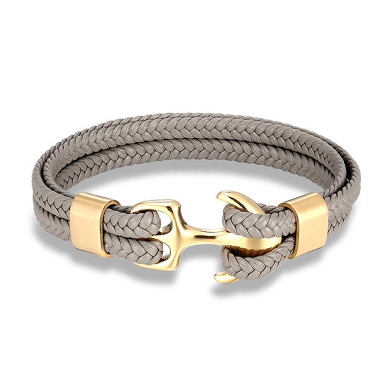 Navy Style Men Anchor Bracelet Woven Multilayer Leather Bracelets for Women Black Stainless Steel Sport Buckle