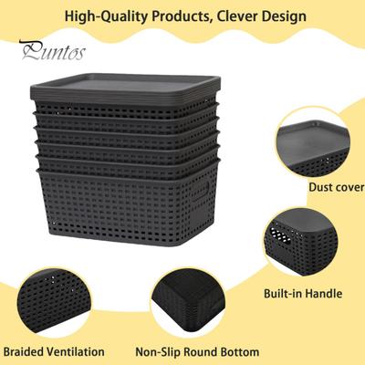6Pcs Plastic Storage Baskets with Lid Handle Design Large Capacity Stackable Storage Container Organizer Bins