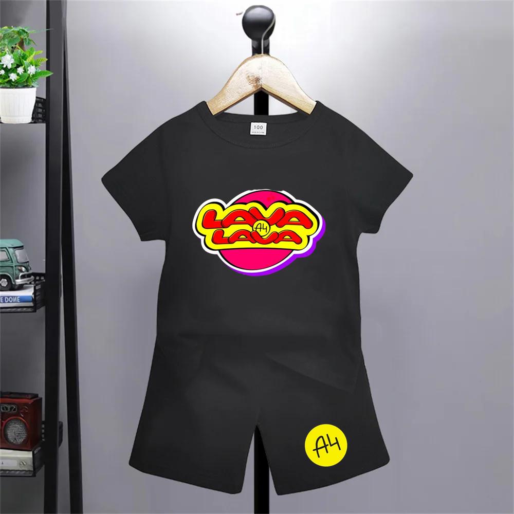Merch A4 Letní Chlapec Černá Dívka Červené Oblečení Tričko + Šortky Sady Potisk Tričko Krátké Topy Ležérní Vlad A4 Anime Trička Kulatý Výstřih Děti