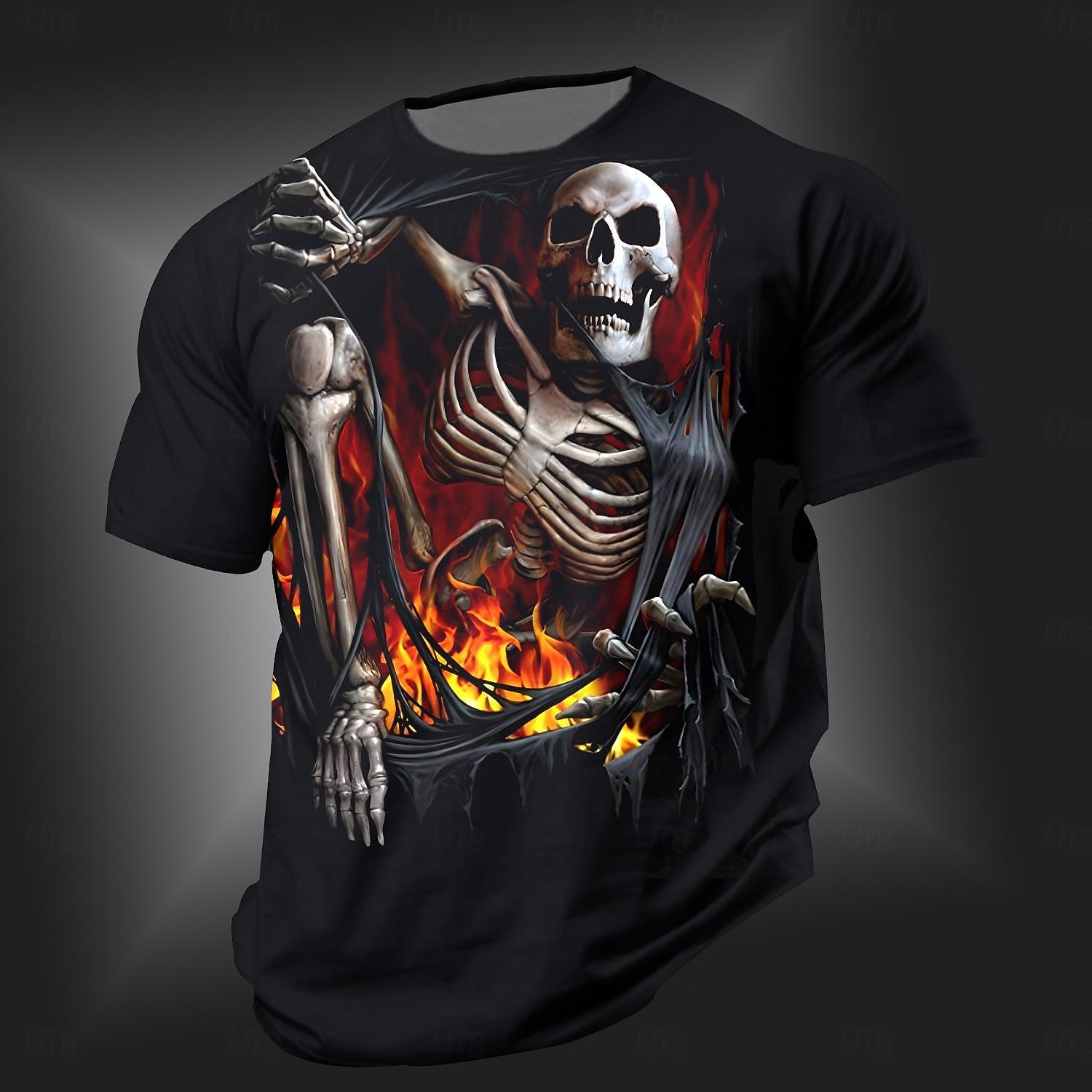 Men s Skull T Shirt Short Sleeve T shirt 3D Print Crew Neck Shirt Punk Cool Designer Street Daily XL