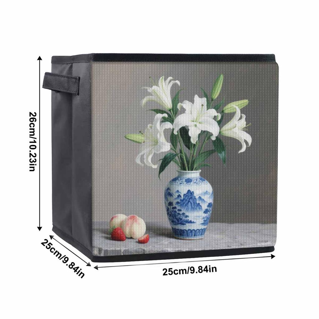 Weiße Lilien 5D Diamantmalerei Aufbewahrungskorb Vollrundbohrer Mosaik Diamantstickerei Kreuzstich-Kits Heimdekoration Heimdekoration